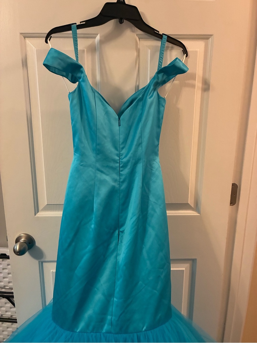 Sherri Hill Turquoise Off-Shoulder Mermaid Gown